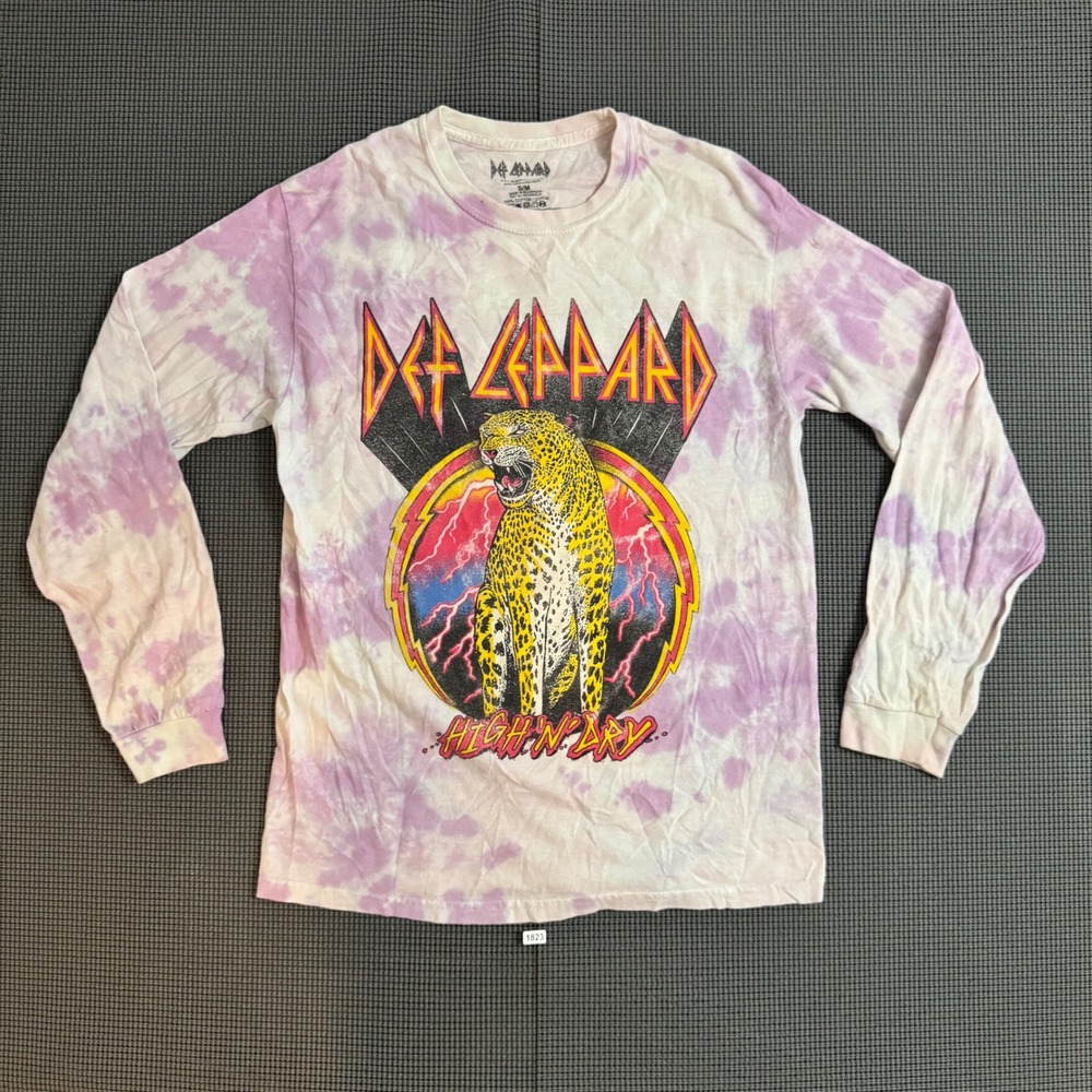 Def Leppard High n Dry Tie Dye Long Sleeve Graphic T-Shirt Purple White S/M